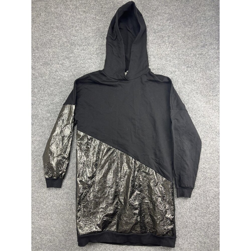 ASOS Hoodie Dress Womens US 4 Black Metallic Panel Longline Tunic Sweatshirt